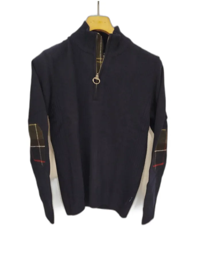 Maglione Barbour con zip  e toppe tartan 