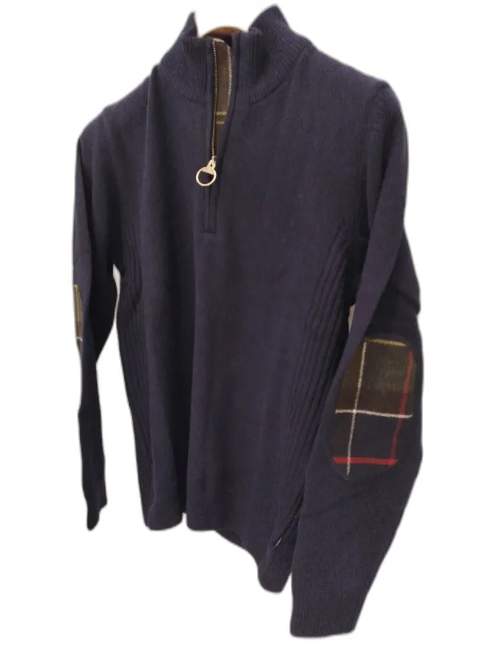 Maglione Barbour con zip  e toppe tartan 
