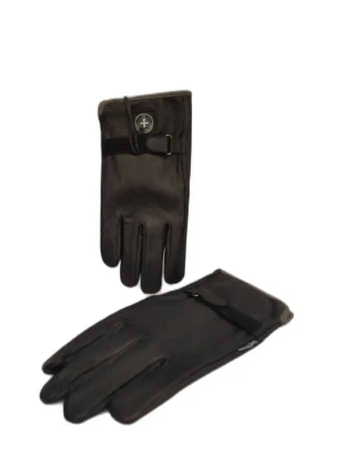 Guanti in pelle nera Three Stroke