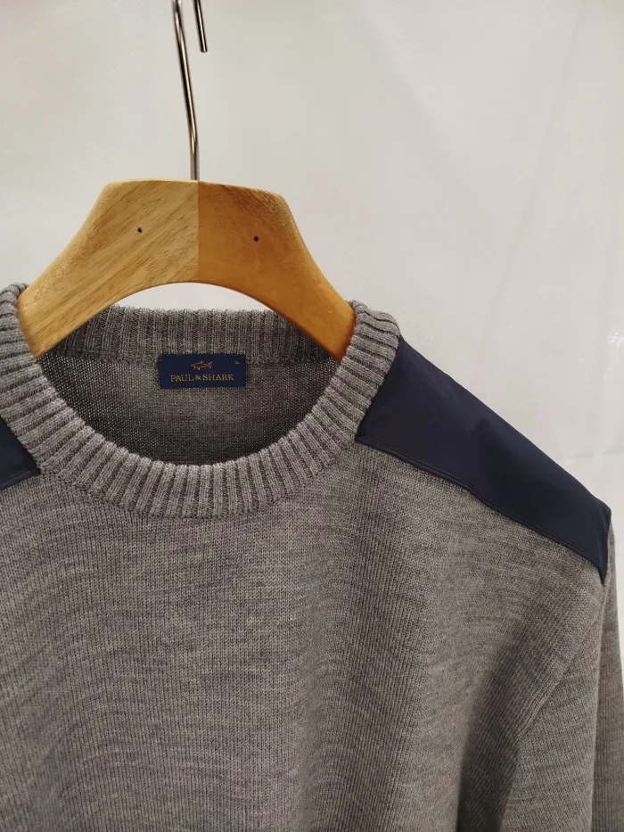 Maglione Paul & Shark Grigio con Spalle Blu