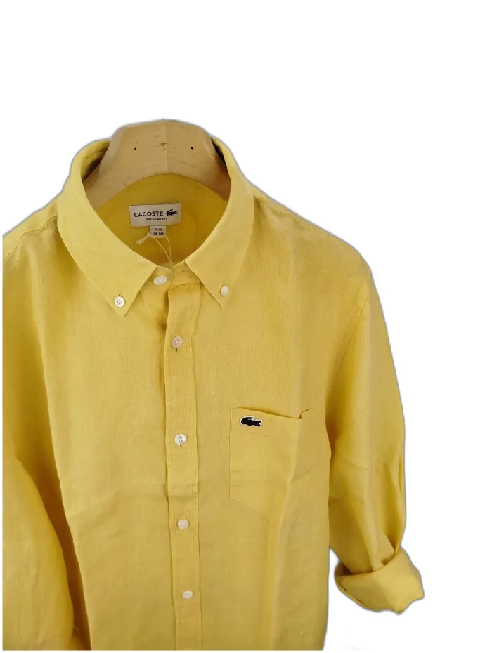 Lacoste Camicia in Lino Gialla Regular Fit